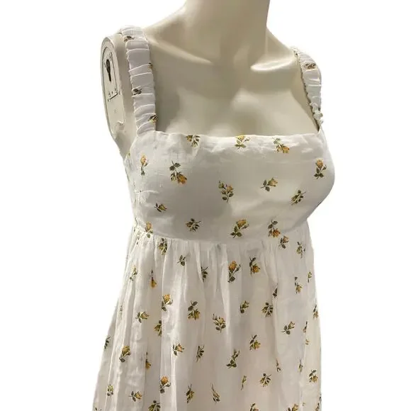 Reformation Tana Linen White Floral Maxi Dress Small